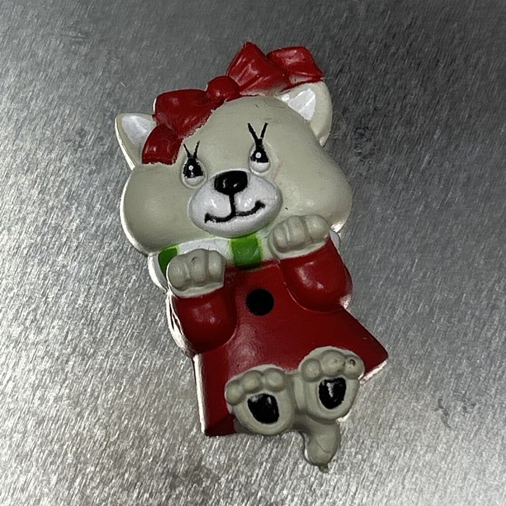 Vintage Giftco Cat Magnet Red Coat Bow Festive Christmas Winter Decor